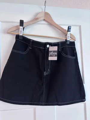 Contrast Denim Skirt Black thumbnail 2