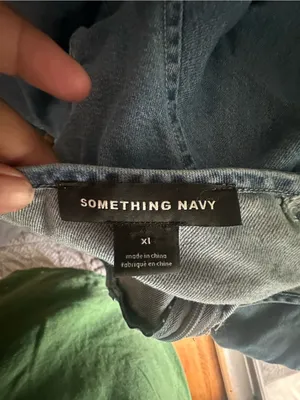 Something Navy Chambray Denim Romper Long Sleeve Puff Sleeve Size XL thumbnail 3