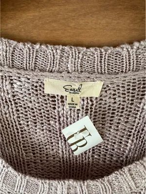 NEW Easel Open Knit Short Sleeve Poncho Sweater in Lavender Grey Women’s Large thumbnail 7