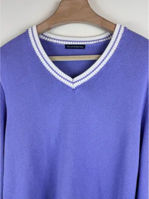 Brandy Melville Nikki Periwinkle Blue White Varsity V Neck Sweater One Size thumbnail 4
