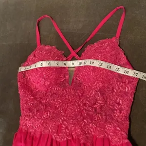 Women’s Pink Full Length Prom Party Dress Lace Appliqué Spaghetti Straps Size 8 thumbnail 11