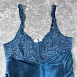 Victoria's Secret Gold Label Teal Satin Lace Nightgown M Lingerie Elegant Vintage thumbnail 12