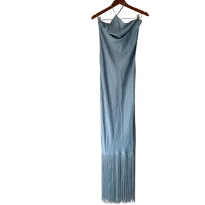 Camila Coelho Blue Halter Neck Fringe Maxi Dress Size Small thumbnail 6
