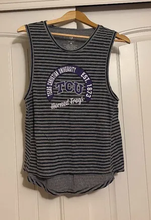 TCU Horned Frogs Striped Tank Top Small Colosseum Gray Black Texas Christian thumbnail 1