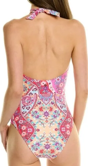 Nanette Lepore One Piece Swimsuit Floral Wrap Halter Size 12 thumbnail 2