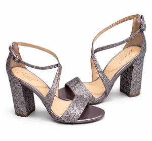 Jewel Badgley Mischka Women's 9 Silver Glitter Block Heel Sandals NIB Wedding‎ thumbnail 1