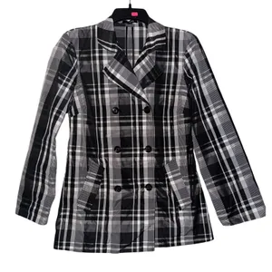Rafaella Womens Plaid Double Breasted‎ Belted Trench Coat Size S Black White thumbnail 2