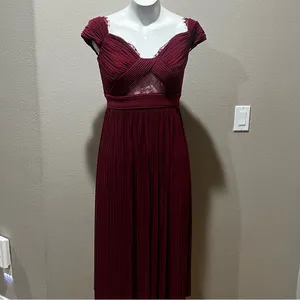 Asos design fuller bust lace and pleat bardot burgundy dress size 4 nwt thumbnail 3
