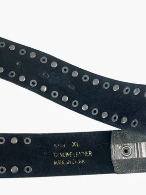 Black Leather Belt with Silver and Bronze Embellishment - No Buckle thumbnail 3