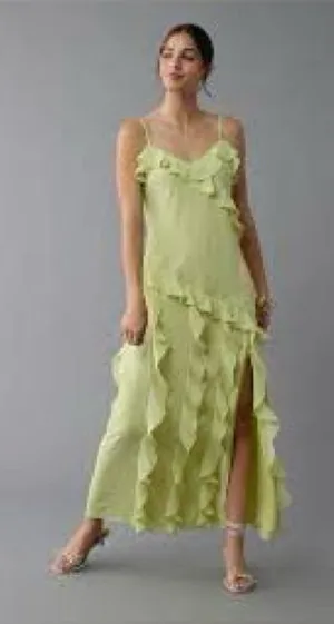 American Eagle maxi dress ruffles in green new nwt thumbnail 1