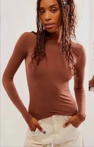 NWOT Free People M/L Low Back Seamless Layering Top Brown NEW Intimately‎ New thumbnail 1
