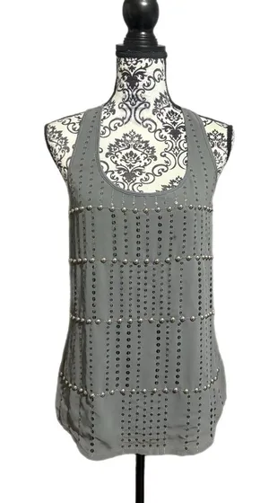 EXPRESS Y2K Studded Grey Racerback Tank Top thumbnail 1