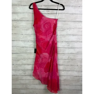 Lulus Pretty Serene Pink Floral One-Shoulder Asymmetrical Midi Dress Size M thumbnail 3