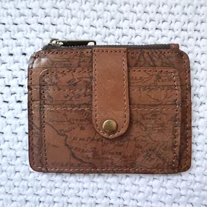 Patricia Nash Cassis ID Card Wallet NWOT Cognac Leather Map Atlas Print thumbnail 2