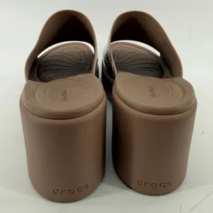 Crocs Brooklyn Slide Block High Shine Heel Sandals Latte Tan Women 11 Chunky Y2K thumbnail 5