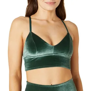Beyond Yoga VIP Longline Sports Bra Velvet Velour Dark Green V-Neck Activewear thumbnail 1