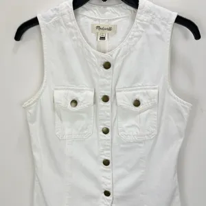 Madewell Denim High Crewneck Vest Tile White Minimalist Utility Pockets US 0 thumbnail 8