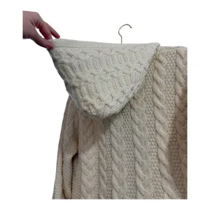 Aran Crafts 100% Merino Wool Chunky Cable Knit Hooded Sweater Zip Up Jac… thumbnail 5