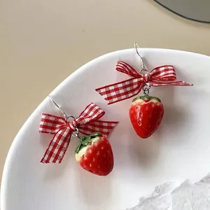 Strawberry Earrings with Red Gingham Bows thumbnail 5