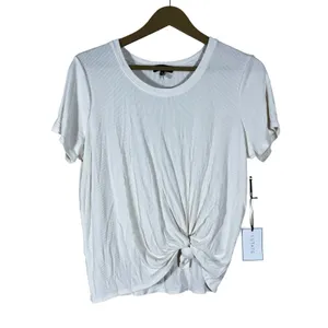 NWT 1.STATE Front Knot Ribbed Knit T-Shirt White Contemporary Casual Size L thumbnail 2
