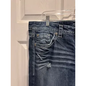 Silver‎ Jeans Lola Straight Leg Dark Wash Distressed Thick Stitch W33 L28 Denim thumbnail 2