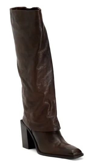 NWT Emauele Crasto Leather Fold Over High Shaft Boots in Brown Size 39 thumbnail 1