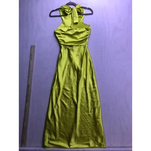 Simon Miller Maxi Dress Womens Size 4 Lime Green Satin Crisscross Neck Gown thumbnail 7