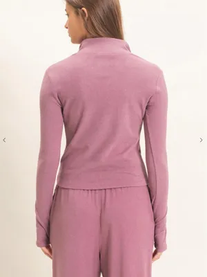 Dusty Mauve Plum Zip Up Top Wide Leg Pants Set Large thumbnail 10