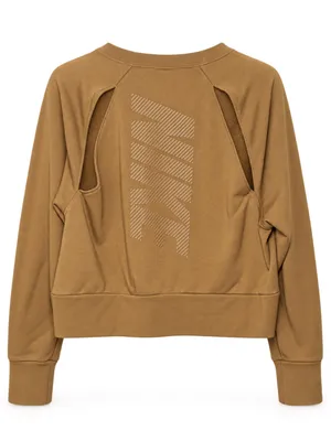 Nike Dri-FIT Open Back Cropped Sweatshirt Women M Brown Gold thumbnail 3