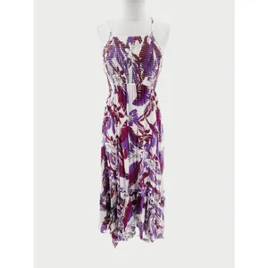 Free People Intimately Heat Wave Smocked floral Maxi Dress‎ purple ruffle sz M thumbnail 7