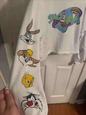 Space Jam Graphic White Crewneck Sweater Size L thumbnail 2