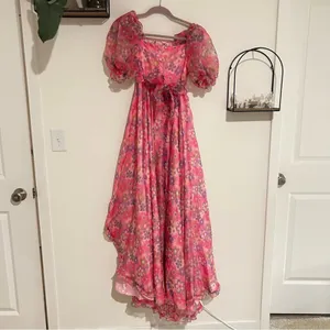 Sugar Thrillz‎ Growin’ Pretty Maxi Dress Sweetheart Neck Sheer Puff Sleeve XS thumbnail 2