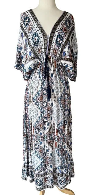 World Market Multicolor Paisley Bohemian V Neck Maxi Dress thumbnail 1