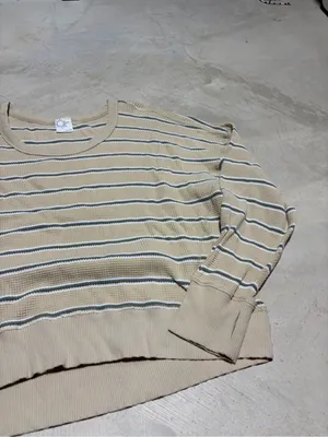 aerie Beige Striped Long Sleeve waffle knit Top large thumbnail 6