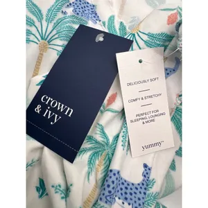Crown & Ivy Pajama Set Top 2X‎ Pants 4X White Blue Leopard Palm Tree Print NWT thumbnail 8
