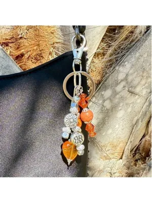 NEW Autumn Ember Handmade Beaded Bag Charm Keychain Orange Heart & Silver (#14) thumbnail 3
