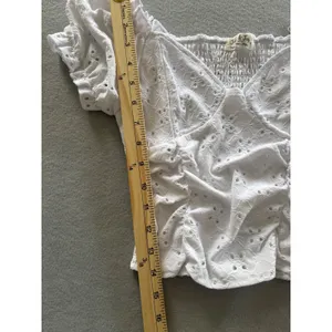 Jolie & Joy‎ Eyelet Crop Top Small White Ruched Puff Sleeve Smocked Sweetheart thumbnail 8