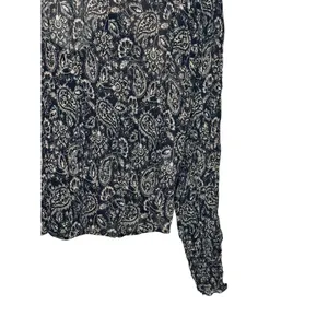 Boden Women's Top Ruffle‎ Georgette Round Neck Swing Paisley Blouse Black Sz. 10 thumbnail 2
