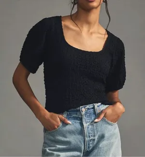 Anthropologie Lea & Viola Textured Puff Sleeve Crop Top thumbnail 1