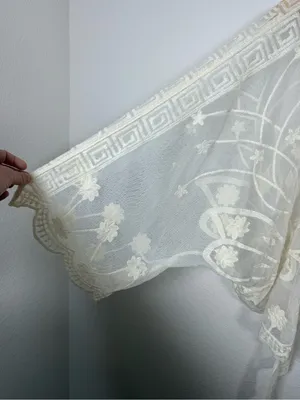Boho Sheer Floral Embroidered Lace Kimono Crochet Scallop Festival L thumbnail 6