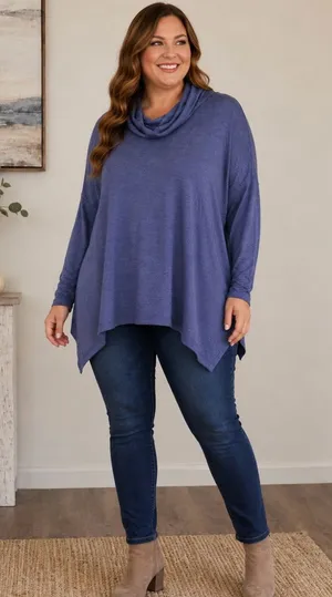 Cuddle Duds Soft Thermal Stretch Draped Cowl Neck Hanky Hem Sweater -Size XL thumbnail 1