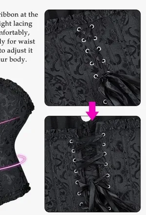 Black Satin Jacquard Lace Up Back Corset Size XL thumbnail 7