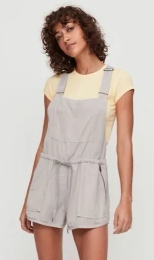 Wilfred Free Aritzia Grey Lyocell Short Overalls Romper Drawstring Waist Small‎ thumbnail 1