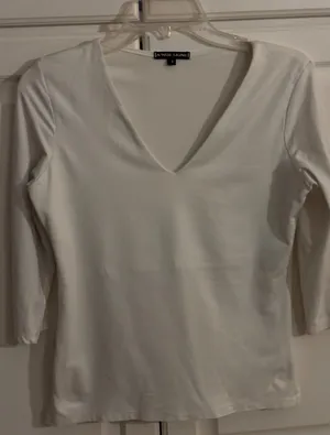 A'Nue Ligne Womens White V-Neck 3/4‎ Sleeve Top Size S Minimalist Basic Blouse thumbnail 1