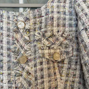 POL Tweed Dress LG White Colorful Plaid Fringe Button Detail Business Dressy‎ thumbnail 3