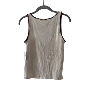 Old Navy Medium Ribbed Tan Tank Top with Brown Trim thumbnail 7