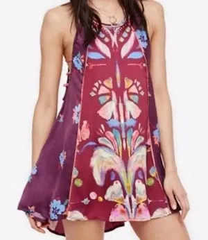 NEW! Free People Dream free wine floral swing tunic dress top size small thumbnail 1