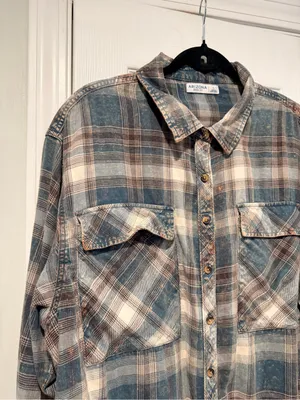 Arizona Jean Co Size L Plaid Acid Wash Flannel Shirt Oversized Grunge Shacket thumbnail 5