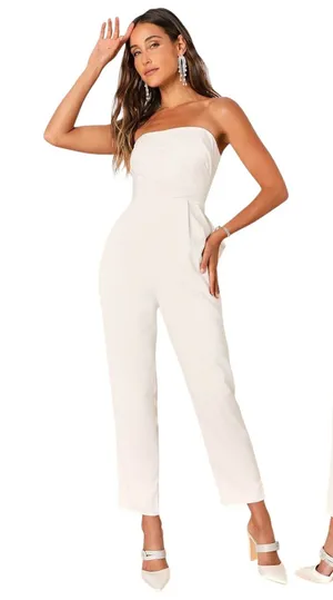 Lulus Beloved Bliss Ivory Strapless Slim Leg Bow Jumpsuit size Small thumbnail 1