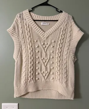 ONLY Cream Cable Knit V-Neck Sweater Vest thumbnail 1